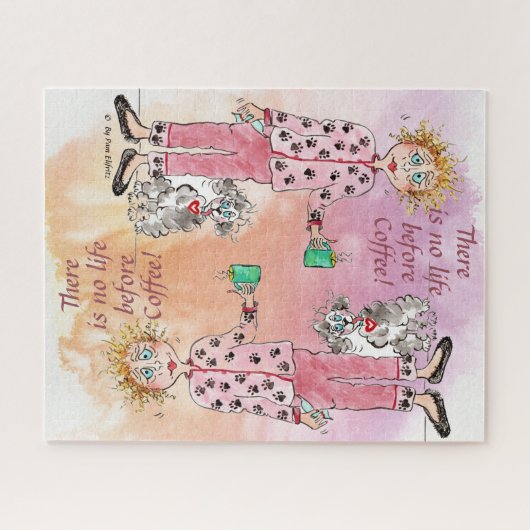 Vrouwen in pyjama hebben haar koffiegekleurde teke legpuzzel (Horizontaal)