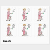 Vrouwen in pyjama hebben haar koffiegekleurde teke vierkante sticker (Vel)