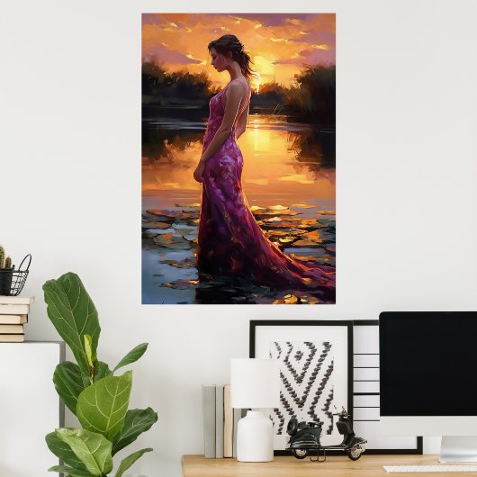 Vrouwen in Roze Jurk Poster Kunst Print Wandkunst (Thuiskantoor)