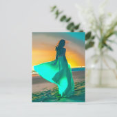 Vrouwen in Turquoise Blauw op een Nachtstrand Briefkaart (Staand voorkant)