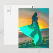 Vrouwen in Turquoise Blauw op een Nachtstrand Briefkaart (Voorkant / Achterkant)