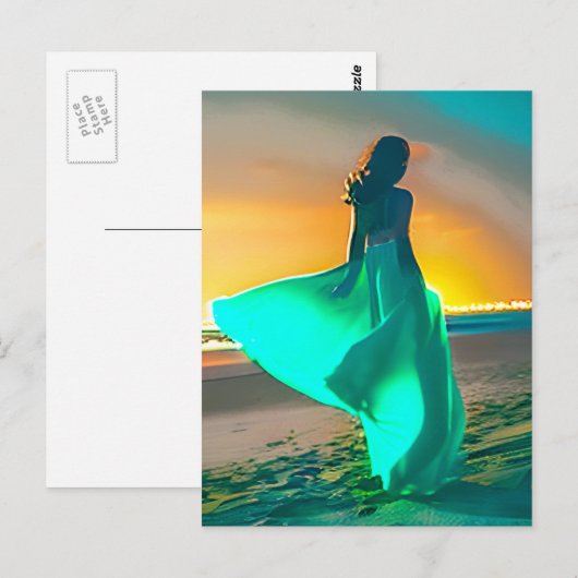 Vrouwen in Turquoise Blauw op een Nachtstrand Briefkaart (Voorkant / Achterkant)