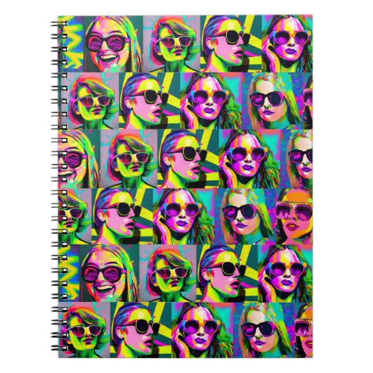 Vrouwen in Zonnebril Kleurrijke Digitale Kunst Notitieboek (Voorkant)