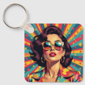 Vrouwen in zonnebril Retro Pop  Sleutelhanger (Voorkant)