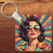 Vrouwen in zonnebril Retro Pop  Sleutelhanger (Voorkant)