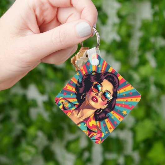 Vrouwen in zonnebril Retro Pop  Sleutelhanger (Hand)