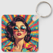 Vrouwen in zonnebril Retro Pop  Sleutelhanger (Achterkant)