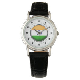 Vrouwen India Vlag Klassiek Zwart Lederen Horloge