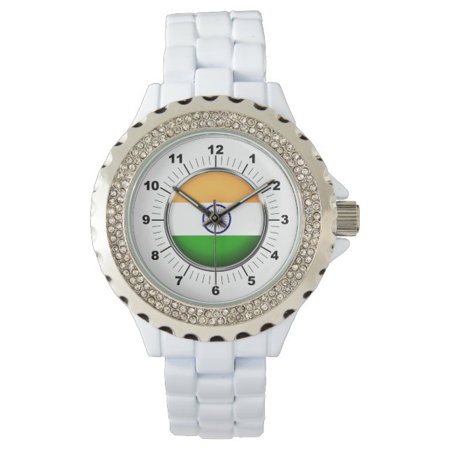 Vrouwen India Vlag Strass Horloge (Voorkant)