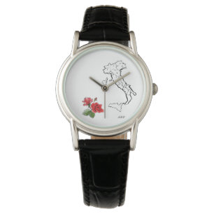 *~* Vrouwen Italië Kaart Rozen Leder Horloge