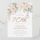Vrouwen Ivoor & Blush 70ste Verjaardag Party Roos  Folie Uitnodiging (Voorkant)