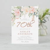 Vrouwen Ivoor & Blush 70ste Verjaardag Party Roos  Folie Uitnodiging (Staand Voorkant)