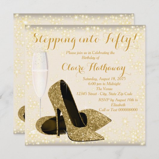 Vrouwen Ivoor en Goud Verjaardagsfeest Kaart (Voorkant / Achterkant)