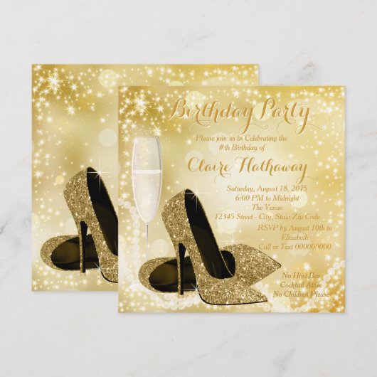 Vrouwen Ivoor en Goud Verjaardagsfeest Kaart (Voorkant / Achterkant)