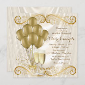 Vrouwen Ivoor Goud Verjaardagsfeest Champagne Glam Kaart (Voorkant / Achterkant)