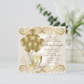 Vrouwen Ivoor Goud Verjaardagsfeest Champagne Glam Kaart (Staand voorkant)