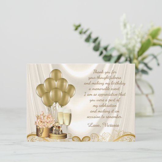 Vrouwen Ivoor Goud Verjaardagsfeest Dank u Kaarten (Staand voorkant)
