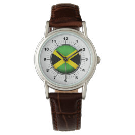 Vrouwen Jamaica Vlag Classic Bruin Lederen Horloge