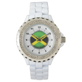 Vrouwen Jamaica vlag Rhinestone wit emaille horlog Horloge