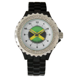 Vrouwen Jamaica Vlag Strass Zwart emaille horloge