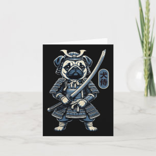 Vrouwen Japans Samurai Dog Tattoo, Pug Dog Kawaii Kaart