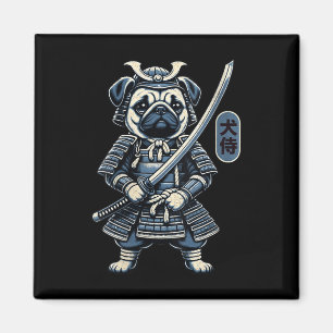 Vrouwen Japans Samurai Dog Tattoo, Pug Dog Kawaii Magneet