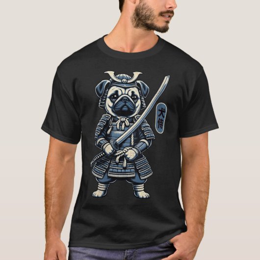 Vrouwen Japans Samurai Dog Tattoo, Pug Dog Kawaii T-shirt (Voorkant)