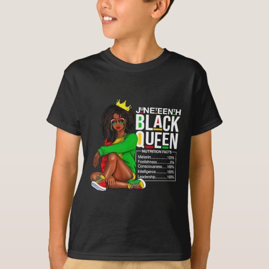 Vrouwen Juneteenth Zwarte Koningin Voedingsfeiten  T-shirt (Voorkant)