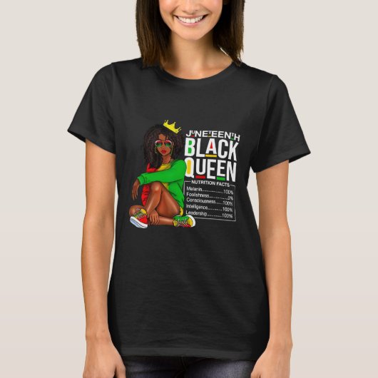 Vrouwen Juneteenth Zwarte Koningin Voedingsfeiten  T-shirt (Voorkant)