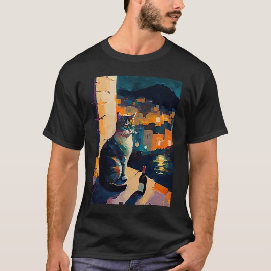 Vrouwen kat en wijn t-shirt (Voorkant)