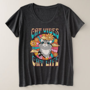 Vrouwen Kat Vibes Cat Life Grote Maat T-shirt
