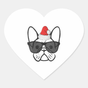 Vrouwen Kerst Frenchie Hond Gezicht Koele Kerstman Hart Sticker
