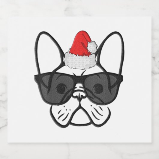 Vrouwen Kerst Frenchie Hond Gezicht Koele Kerstman Sparkling Wijnetiket (Enkel label)