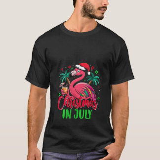 Vrouwen Kerst in juli Flamingo Santa Hat Tropic T-shirt
