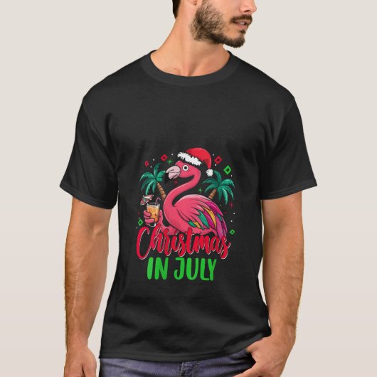 Vrouwen Kerst in juli Flamingo Santa Hat Tropic T-shirt (Voorkant)