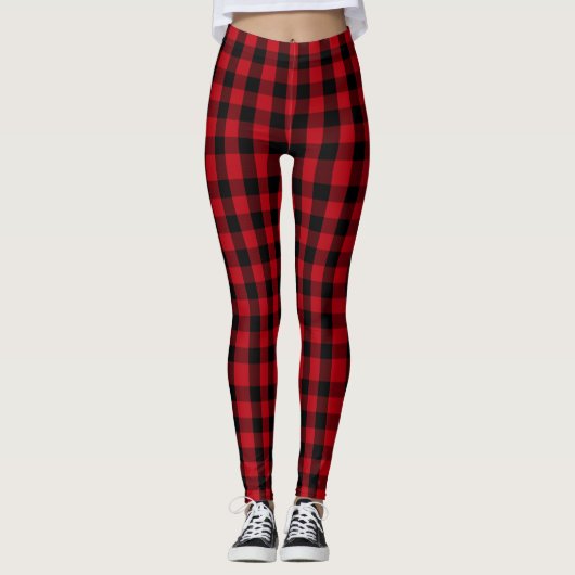 Vrouwen Kerst Rood/Zwart Plaid Leggings (Voorkant)