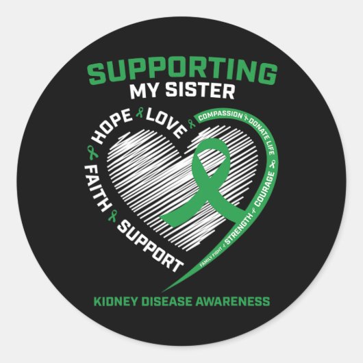 Vrouwen Kinder Groene Zuster Nierziekte Awareness  Ronde Sticker (Voorkant)