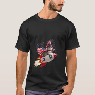 Vrouwen Kitty Cat 4 juli raket met vuurwerk T-shirt