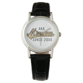 Vrouwen Klassiek zwart leder Bekijk Memaw/oma Horloge