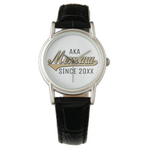 Vrouwen Klassiek zwart leder Bekijk Memaw/oma Horloge
