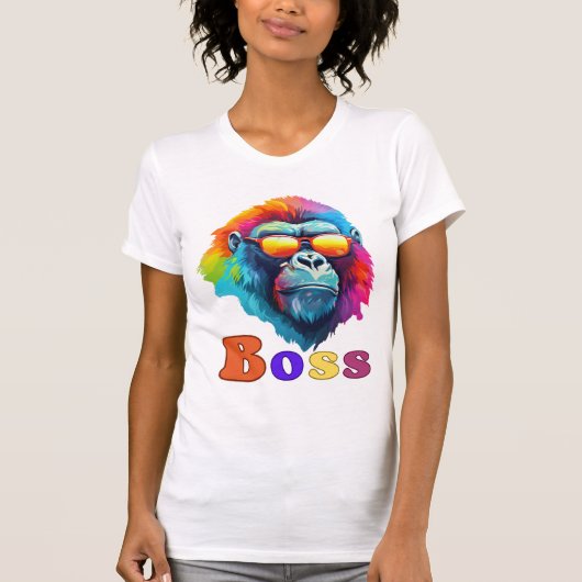 Vrouwen, kleurrijke baas Gorilla Head T-shirt (Voorkant)