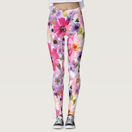 Vrouwen Kleurrijke Bloemen Print Leggings (Voorkant)