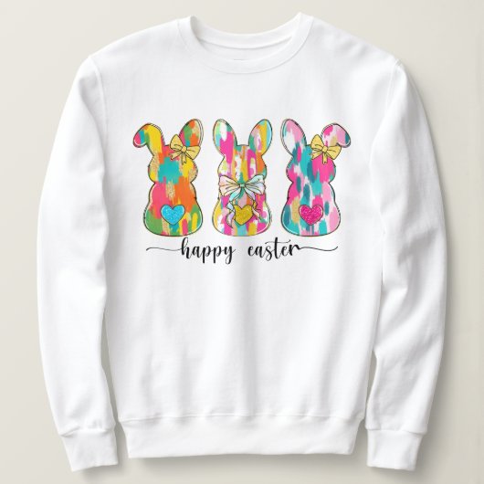 Vrouwen Kleurrijke Glitter Happy Easter Bunny Trui (Design voorkant)