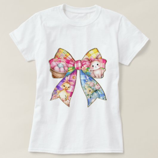 Vrouwen Kleurrijke Pasen Coquette Bow T-shirt (Design voorkant)
