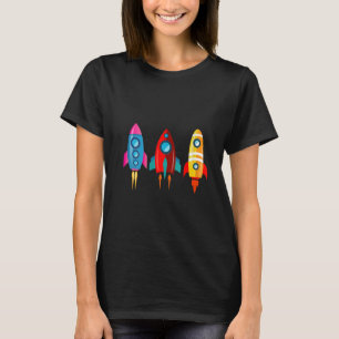 Vrouwen Kleurrijke Raket Schepen Astronaut T-shirt