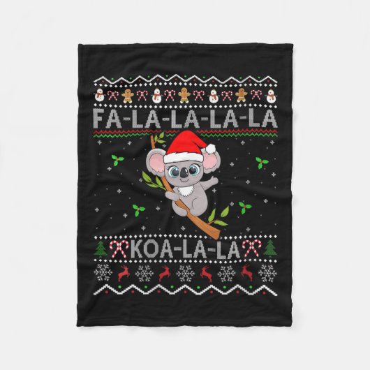 Vrouwen Koala Kerstvakantie Santa Hat Koala Ugly C Fleece Deken (Voorkant)