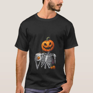 Vrouwen Koffie Drink Skelet Pompoen Halloween T-shirt