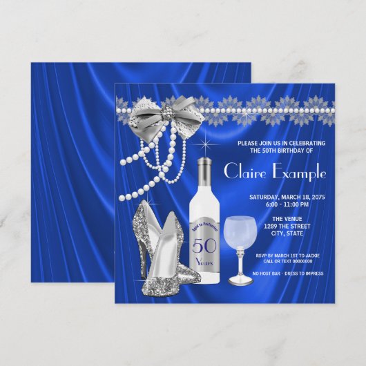 Vrouwen koninklijk blauw en zilver gerijpt tot in  kaart (Voorkant / Achterkant)