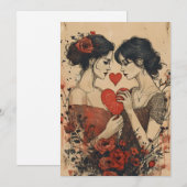 Vrouwen Koppel Valentijnsdag Feestdagenkaart (Voorkant / Achterkant)