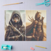 Vrouwen krijger in zwart met twee afbeeldingen Dec Tissuepapier (Craft)